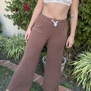 Brown Wide-Leg Lounge Pants